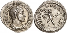 RÖMISCHES KAISERREICH. 
SEVERUS ALEXANDER 222-235. Denar (232) 3,11g. Belorbeerte drapierte gepanzerte Büste n. r. IMP ALEXANDER PIVS AVG / IOVI PROP...