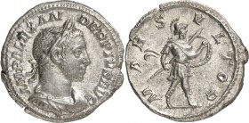 RÖMISCHES KAISERREICH. 
SEVERUS ALEXANDER 222-235. Denar (232/235) 2,89g. Paludamentbüste m. Lkr. n.r. IMP ALEXAN-DER PIVS AVG&nbsp;/ MARS&nbsp;- VLT...
