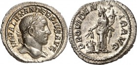 RÖMISCHES KAISERREICH. 
SEVERUS ALEXANDER 222-235. Denar (232/235) 2,64g. Belorbeerte Büste n. r. mit Drapierung über linker Schulter IMP ALEXANDER P...