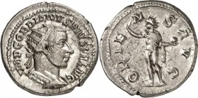 RÖMISCHES KAISERREICH. 
GORDIANUS III. Augustus 238-244. Antoninian (242) 5,67g, Antiochia. Büste mit Panzer und Strahlenkrone n.r. IMP GORDIANVS PIV...