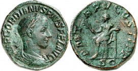 RÖMISCHES KAISERREICH. 
GORDIANUS III. Augustus 238-244. AE-Sesterz (242) 21,7g, Rom. Belorb. drap. Büste n. r. IMP GORDIANVS PIVS FEL AVG / P M TR P...