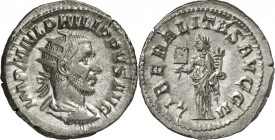 RÖMISCHES KAISERREICH. 
PHILIPPUS I. Arabs 244-249. Antoninian (245) 4,22g. Paludamentbüste m. Strkr. n.r. IMP M IVL PHILIPPVS AVG / LIBERALITAS AVGG...