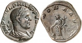 RÖMISCHES KAISERREICH. 
PHILIPPUS I. Arabs 244-249. AE-Sesterz (245/247) 17,61g. Drapierte Büste n. r. IMP MINL PHILIPPVS AVG / ANNONA AVGG SC Annona...