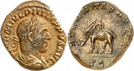 RÖMISCHES KAISERREICH. 
PHILIPPUS I. Arabs 244-249. AE-Sesterz (248/249) 18,87g. Paludamentbüste m. Lkr. n.r. IMP M IVL PHILIPPVS AVG / AETERNITAS AV...