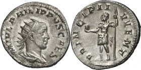RÖMISCHES KAISERREICH. 
Philippus II., Caesar 244-247. Antoninian (245/247) 3,52g. Palliumbüste m. Strkr. n.r. M IVL PHILIPPVS CAES / PRINCIPI I-VVEN...