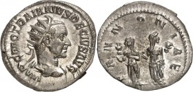 RÖMISCHES KAISERREICH. 
TRAIANUS DECIUS 249-251. Antoninian 4,53g. Paludamentbüste m. Strkr. n.r. IMP C M Q TRAIANVS DECIVS AVG / PAN-NONI-AE Beide P...