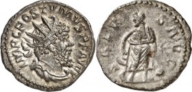 RÖMISCHES KAISERREICH. 
POSTUMUS 260-269. Bi-Antoninian (266) 3,75g Köln. Drap. Panzerbüste mit Strahlenkrone n. r. IMP C POSTVMVS PF AVG / SALVS AVG...