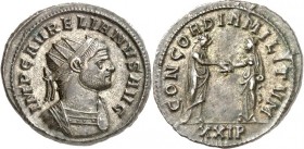 RÖMISCHES KAISERREICH. 
AURELIANUS 270-275. Bi-Antoninian (274) 4,37g, Siscia, 1. Off. Panzerbüste m. Strkr. n.r. IMP C AVRELIANVS AVG / CONCORDIA MI...