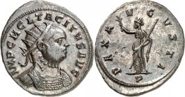 RÖMISCHES KAISERREICH. 
TACITUS 275-276. AE-Antoninian 4,28g, Ticinum, 1. Off. Panzerbüste m. Strkr. n.r. IMP C M CL TACITVS AVG / PAX A-VGVSTI Pax s...