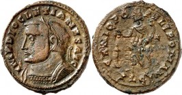 RÖMISCHES KAISERREICH. 
DIOCLETIANUS Iovius 284-305. AE-Follis 28/27,5mm (304/305) 10,32g, Lyon. Panzerbüste m. Lkr. n.l. IMP DIOCLETIANVS AVG / GENI...