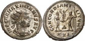 RÖMISCHES KAISERREICH. 
MAXIMIANUS I. Herculius, 285-308,310. AE-Antoninian (293) 4,51g, Cyzicus, 4. Offizin. Büste mit Panzer, Paludamentum und Stra...