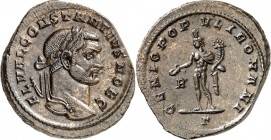 RÖMISCHES KAISERREICH. 
Constantius I. Chlorus Caesar 293-305. AE-Follis 28mm (296/297) 10,13g, Rom. Belorbeerte Büste n. r. FL VAL CONSTANTIVS NOB C...