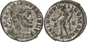 RÖMISCHES KAISERREICH. 
Maximianus II. Galerius Caesar 293-305. Bi-Follis 27/26mm (303/305) 8,99g, Trier, 1. Off. Panzerbüste m. Lkr. n.r. MAXIMIANVS...