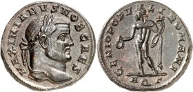 RÖMISCHES KAISERREICH. 
Maximianus II. Galerius Caesar 293-305. AE-Follis 25/27mm (296) 10,77g, Aquileia, 3. Off. Kopf mit Lorbeerkranz n.r. [M]AXIMI...