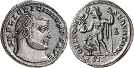 RÖMISCHES KAISERREICH. 
LICINIUS I. 308-324. Bi-Follis 20mm (311) 2,88g, Siscia, 4. Off. Kopf m. Lkr. n.r. IMP LIC LICINIVS P F AVG / IOVI CON-SERVAT...