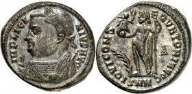 RÖMISCHES KAISERREICH. 
LICINIUS I. 308-324. Bi-Follis 18/19mm (317/318) 3,74g, Nicomedia, 1.&nbsp;Off. Consularisbüste m. Lkr. n.l. IMP LICI-NIVS AV...
