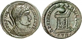 RÖMISCHES KAISERREICH. 
CONSTANTINUS I. der Große, Augustus 306(310)-337. AE-Follis 18/19mm (322/323) 2,77g, Trier, 2. Off. Panzerbüste m. Helm n.r. ...
