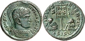 RÖMISCHES KAISERREICH. 
CONSTANTINUS I. der Große, Augustus 306(310)-337. Bi-Follis 19mm (320) 2,85g, Siscia, 2. Off. Panzerbüste m. Prunkhelm n.r. C...