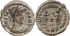 RÖMISCHES KAISERREICH. 
CONSTANS Augustus 337-350. AE-Minutus 17/16mm (347/348) 1,47g, Trier, 1. Off. Paludamentbüste m. Perlendiadem n.r. CONSTAN-S ...