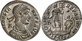 RÖMISCHES KAISERREICH. 
CONSTANS Augustus 337-350. AE-Maiorina 22/24mm (348/350) 4,95g, Siscia, 3. Off. Paludamentbüste m. Perlendiadem n.r.; l. A. D...