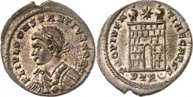 RÖMISCHES KAISERREICH. 
Constantius II. Caesar 324-337. AE-Follis 19mm (326) 2,42g, Trier, 1. Off. Paludamentbüste m. Trierer Pelzchen u. Lkr. n.l. F...