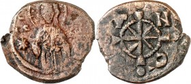 BYZANZ. 
NIKEPHOROS III. Botaneiates 1078-1081. AE-Follis 22/25mm 6,12g, Konstantinopel. Christkönigs-Hüftbild zw. 2 Sternen v.v. IC - XC / C - F - N...