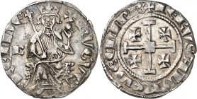 ZYPERN, Königreich. 
Hugo IV. 1324-1359. Gros grand o.J. 4,56g. Hugo, mit Krone, Zepter und Reichsapfel, auf Löwenthron; l. B, ohne Ringel + hVGUE - ...