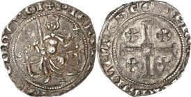 ZYPERN, Königreich. 
Peter I. 1359-1369. Gros grand o.J. 4,62g. König thront auf Bank v.v.; r. Löwenschild; l. oben Vogel / Jerusalemkreuz. Metcalf&n...