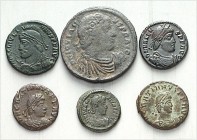 RÖMER. 
Forschungssammlung Vetranio bis Eugenius (350-394). ca. 290 Stücke Bronze-Prägungen: Vetranio (2), Magnetius (5 plus Fundstück 4 zusammengeba...