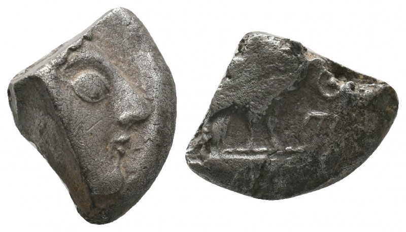 ATTICA. Athens. Circa 454-404 BC.AR Cut Fragment

Obverse : Helmeted head of Ath...