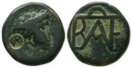KINGS of BOSPORUS. Polemo I. Circa 14/3-10/9 BC. AE Bronze

Obverse : Lion springing right, above, star
Reverence : Monogram of Polemo

Reference: HGC...
