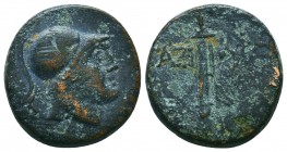 PONTOS. Gaziura. Circa 100-85 BC. AE Helmeted head of Ares (?) to right. Rev. ΓAZI-OYPΩN Sword in sheath. HGC 7, 266. SNG BM Black Sea 1268-1269. Rare...