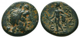 LYCAONIA. Iconium. Ae (1st century BC).
Obv: Head of Zeus right.
Rev: EIKONIEΩΝ / ΗΚ.
Perseus standing facing, holdig harpa and head of Medusa.
Aulock...
