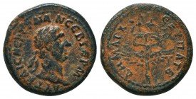 SYRIA, Seleucis and Pieria. Antioch . Trajan. AD 98-117. Æ Semis. Struck in Rome for use in Syria. Dated Cos. II (AD 98/9). Laureate head right / Wing...