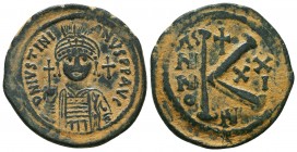 Justinian I., 527-565, AE Follis, 

Condition: Very Fine

Weight: 10,7 gram
Diameter: 29