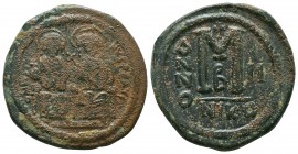 Justin II , with Sophia (565-578 AD). AE Follis 

Condition: Very Fine

Weight: 14,9 gram
Diameter: 30
