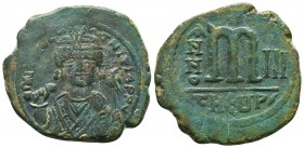 Maurice Tiberius. 582-602. AE follis 

Condition: Very Fine

Weight: 12,3 gram
Diameter: 32,1