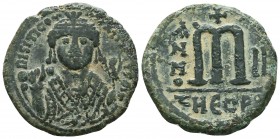 Maurice Tiberius. 582-602. AE follis 

Condition: Very Fine

Weight: 12,4 gram
Diameter: 29,1