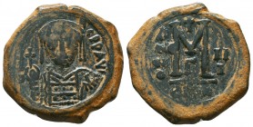 Maurice Tiberius. 582-602. AE follis 

Condition: Very Fine

Weight: 13,2 gram
Diameter: 28,6