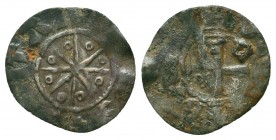CRUSADERS, County of Tripoli. Raymond III. 1152-1187. AR Denier, Star Type 1b. Struck circa 1173-1187. + RAMVHDVS COMS, cross pattée; pellets around i...