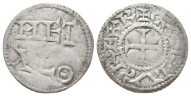 France, Carolingian. Anonymous. In the name of Charles II, ca. 930-1100. AR denier Poitou mint. Rare. + CARLVS REX R, short cross pattée / MET / ALO, ...