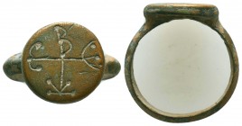 Byzantine Bronze Ring With a monogram on bezel, 7th - 11th Century.

Condition: Very Fine

Weight: 4,7 gram
Diameter: 22,3 mm