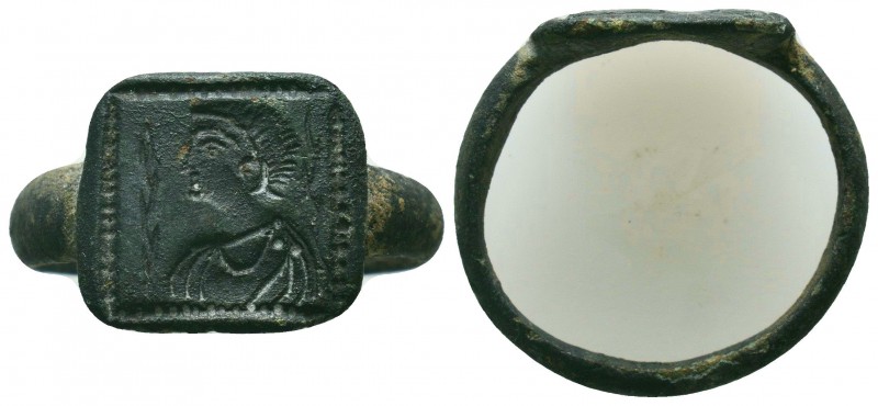 Ancient Roman Ring with a bust of a King probably Arcadius on Bezel, 4th - 5th C...