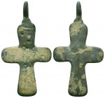 Byzantine Bronze Cross Pendant, Ae

Condition: Very Fine

Weight: 4,1 gram
Diameter: 41,2 mm