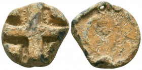 Byzantine Lead Cross object, Ae

Condition: Very Fine

Weight: 43,8 gram
Diameter: 29 mm