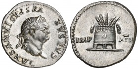 (77 d.C.). Vespasiano. Denario. (Spink 2293) (S. 216) (RIC. 980). Muy bella. Ex Colección Roma Aeterna 09/11/2017, nº 27. 3,45 g. EBC+.