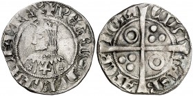 Pere III (1336-1387). Barcelona. Croat. (Cru.V.S. 408) (Cru.C.G. 2223m). Flores de cinco pétalos y cruz en el vestido. Letras góticas. Cospel algo irr...