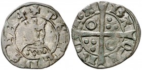 Pere III (1336-1387). Barcelona. Diner. (Cru.V.S. 418.1 var) (Cru.C.G. 2231b) (V.Q. 5472, mismo ejemplar). Variante de vestido. 0,90 g. MBC+.