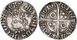Alfons IV (1416-1458). Barcelona. Croat. (Cru.V.S. 819) (Badia 491) (Cru.C.G. 2866 var). El busto redondeado, con cabello caído y corona grande, no in...