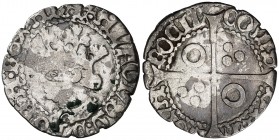 Alfons IV (1416-1458). Perpinyà. Mig croat. (Cru.V.S. falta) (Badia 609 var) (Cru.C.G. 2873 var). Oxidaciones. Muy rara. 1,48 g. (MBC-).